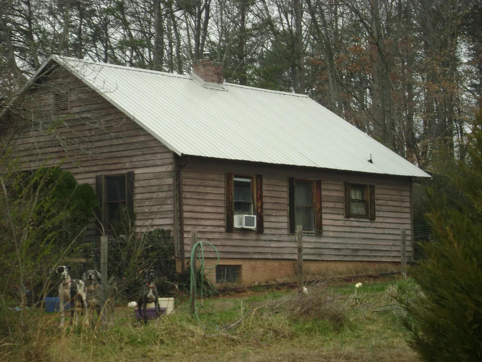 White metal roof on an old wood sided farmhouse, from a Metal Roof Installation job in Laurier